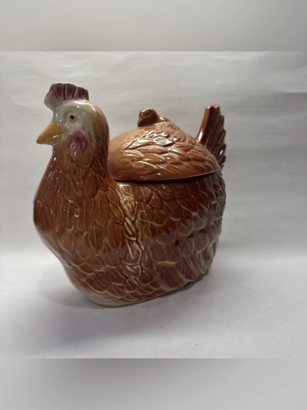 Vintage 1940s FAPCO Chicken Hen Ceramic Cookie Jar USA Farmhouse Cottage Country